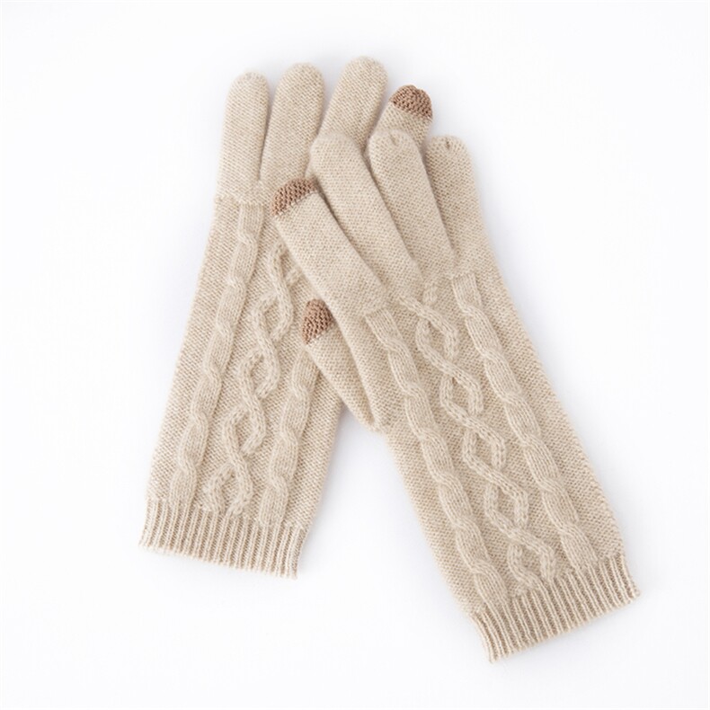 2025年新款百搭女士凌型提花双股加厚拼色保暖分指手套，手套，窄众羊绒