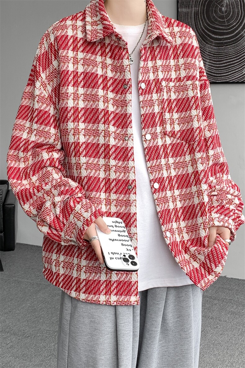 8XL-M特大码高级感千鸟格闲大码情侣复古翻领夹克外套JK1303P65,男装夹克,电商D206-1