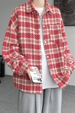 8XL-M特大码高级感千鸟格闲大码情侣复古翻领夹克外套JK1303P65，男装夹克，电商D206-1