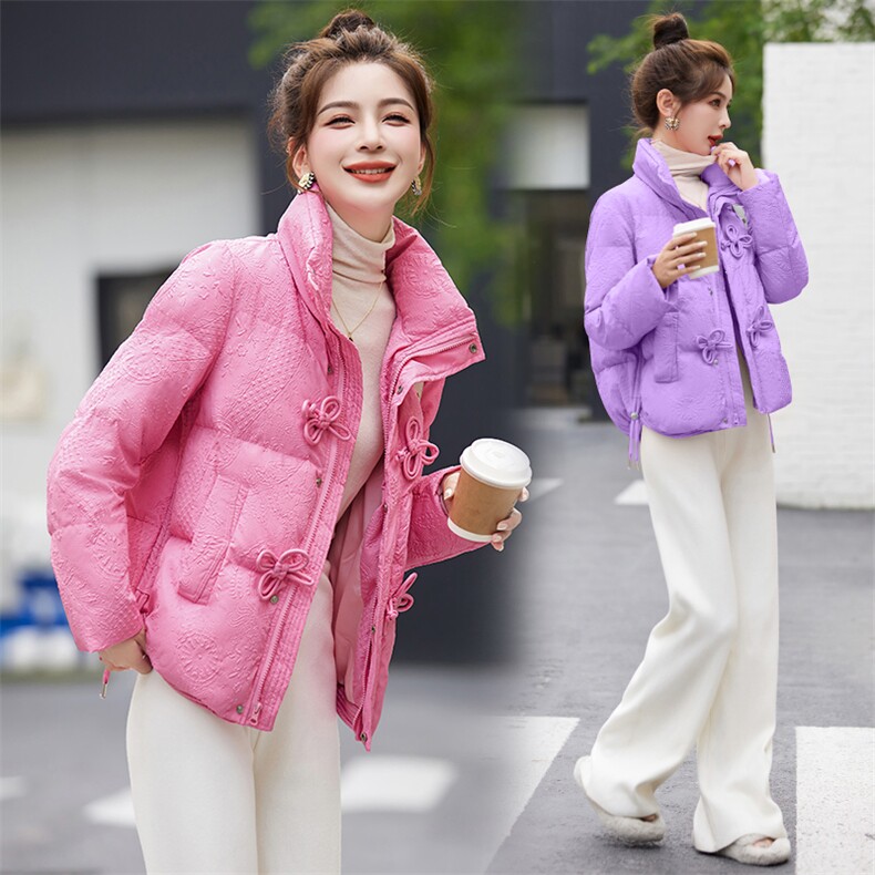红色盘扣羽绒棉服女短款2025冬季新款小个子时尚气质小款棉袄外套,女装棉衣/棉服,尚娜萱