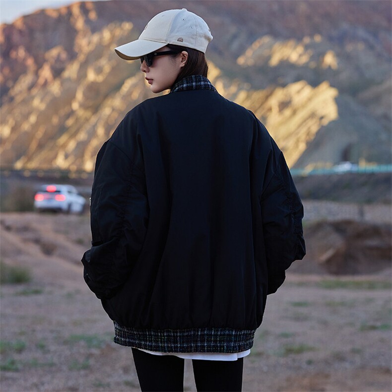 CC049-P110棉服格纹拼接夹棉棒球服设计感,男装棉衣,星座911-3