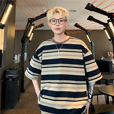 CB0104-P38夏季潮牌短袖男日系条纹T恤港风ins潮流复古T恤上衣，男装T恤，电商C233