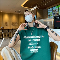 华夫格背心直播高品质重磅220克英文虚影印花HB7109-P25控38，男装背心/马甲，星座508（原C305）