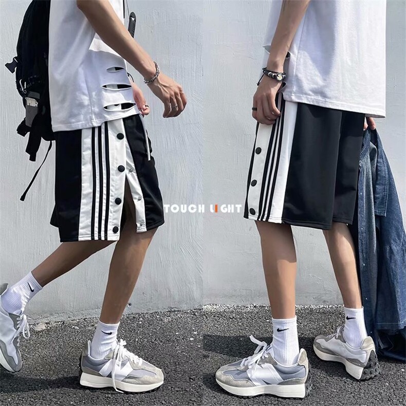 运动休闲裤排扣宽松直筒阔腿裤短裤男夏季ins街头五分裤D5041-p28,男装休闲裤,星座1008