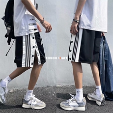 运动休闲裤排扣宽松直筒阔腿裤短裤男夏季ins街头五分裤D5041-p28，男装休闲裤，星座1008