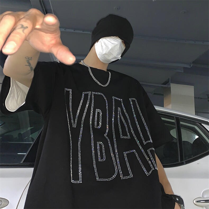 T恤潮流圆领男港风烫钻2026夏季新款短袖时尚B299-X5290-P40-控59,男装T恤,电商A061-1