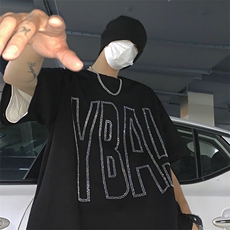 T恤潮流圆领男港风烫钻2026夏季新款短袖时尚B299-X5290-P40-控59，男装T恤，电商A061-1