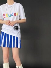 春季新款彩虹字母印花短袖T恤透气舒适活力百搭，女装T恤，L·H·X