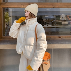 米白色立领保暖羽绒服外套女冬季2025新款小个子90绒面包服巨好看，女装羽绒服，2C273