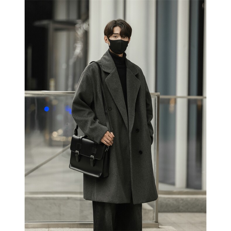 24新款韩版长款双排扣过膝毛呢大衣风衣外套潮504-F24-P125控168，男装风衣，星座504