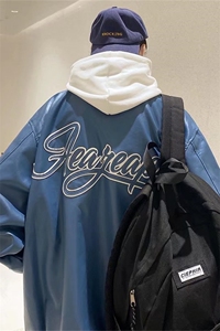 美式PU皮棒球服外套男春秋季ins宽松休闲百搭夹克C   W2327-P58图片