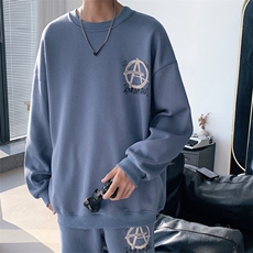 1秋季港风大码M-5XL宽松流行情侣青春套头卫衣套装7266P70控98，男装休闲套装，星座226-2
