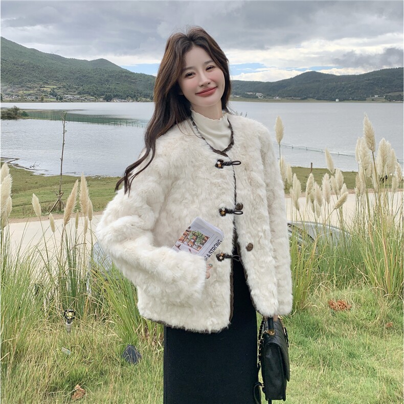 皮毛一体仿貂绒皮草外套女2025新款洋气秋冬季毛毛短款小香风,女装皮草,2C218