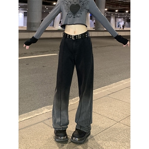 美式hiphop渐变色牛仔裤宽松休闲直筒长裤K619TP45控75图片