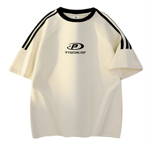 可48小时发货支持抖音得物来样二开 重磅美式高街纯棉织带短袖T恤图片