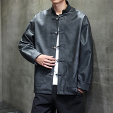2025秋装新款风皮衣夹克外套新中式大码唐装复古2515-P128，男装皮衣，电商A057B