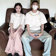 特别的情侣装t恤2025夏季新款小众超火纯棉套装半袖衣服短袖男女，男装休闲套装，星座506A