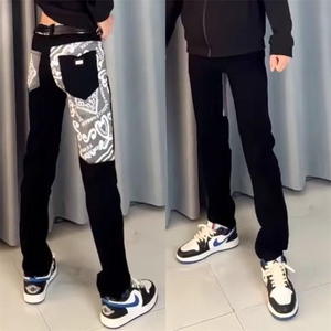 红同款金属老鹰潮牌修身刺绣百搭直筒休闲小脚牛仔裤长裤子