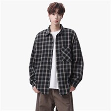 衬衫男春季新款港风宽松大码磨毛格子长袖衬衣CS550-P38，男装衬衫，星座214-3