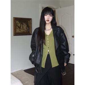 新款重工复古中性立领机车皮衣外套PU夹克上衣男女Y1027-P90网图图片