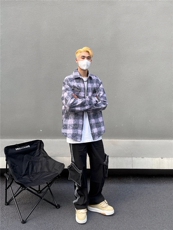 现货！格子拉链衬衫痞帅高级设计感小众RW9284-P80，男装衬衫，星座1005-6