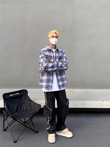 现货！格子拉链衬衫痞帅高级设计感小众RW9284-P80图片