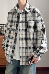 春秋季小香风格子翻领宽松大码休闲时尚百搭夹克外套男CS202-P65图片