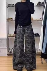 美式高街工装阔腿迷彩牛仔裤男女复古高腰宽松显瘦直筒裤子-网图，男装牛仔裤，星座302B-2