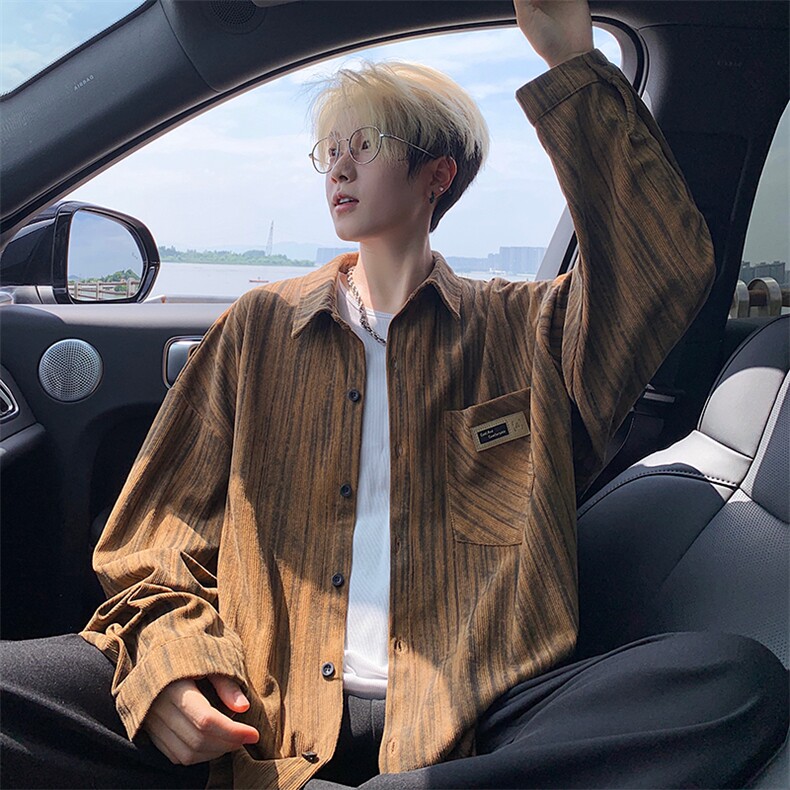 衬衫男春季新款港风宽松灯芯绒扎染长袖衬衣CS3097-P42，男装衬衫，星座214-3