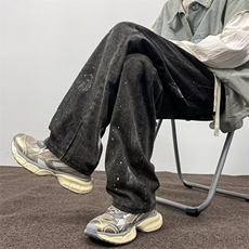 大码男装夏季薄款黑色痞帅潮牌牛仔裤男士休闲直筒男裤子宽松紧，男装牛仔裤，星座813-2