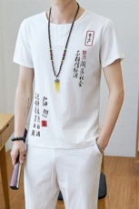 夏季亚麻套装男士棉麻唐装短袖男潮牌复古潮夏天两件套TZ022-P50，男装T恤，星座509