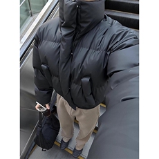 现货5W件冬季三防重磅硬挺boxy短款羽绒立领PU皮棉衣外套加厚棉服，男装棉衣，电商A486-1