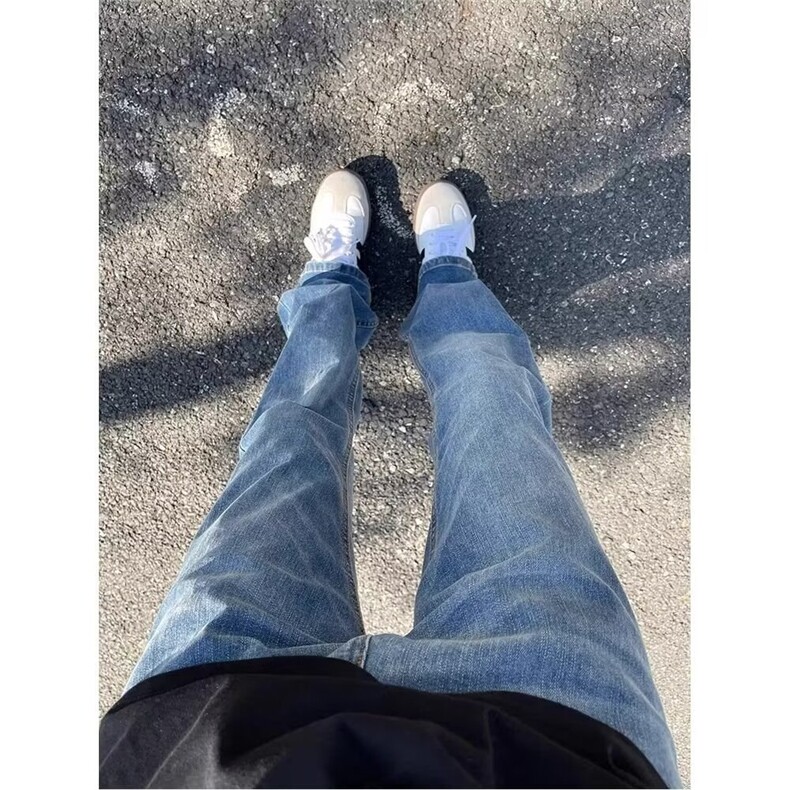 cleanfit浅蓝色牛仔裤男款直筒ootd穿搭微喇裤子高个子加长弯刀裤,男装牛仔裤,星座218-1（原230）