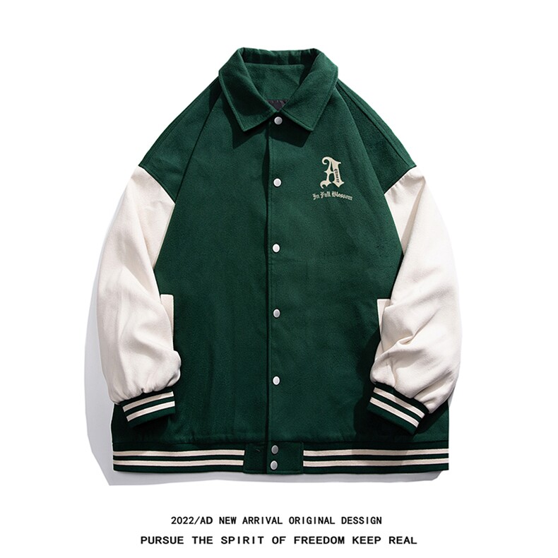 白底23春季美式复古拼接螺纹翻领棒球服百搭夹克G612P85控118,男装夹克,电商A247-1