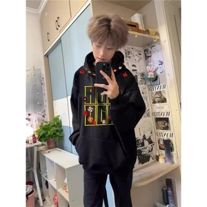 2025新款重磅美式高街刺绣连帽卫衣男款秋冬痞帅青少年加厚上衣图片