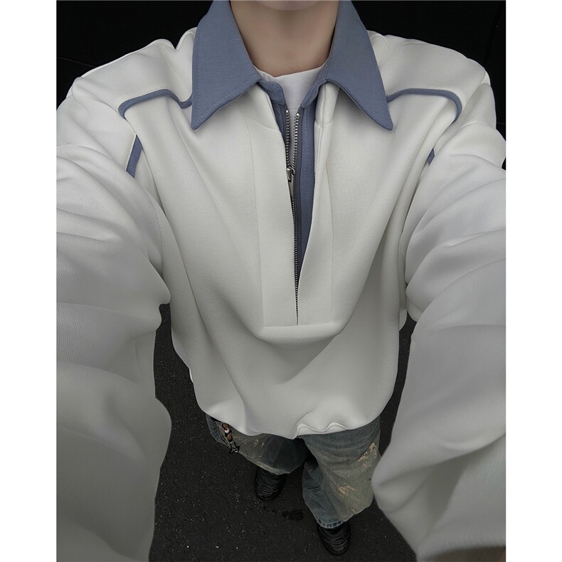 半拉链卫衣男款立领韩版衬衫领假两件重磅上衣特p55,男装衬衫,电商B319
