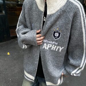 【有货】DMY326-P68美式复古毛衣秋冬宽松慵懒风羊毛针织拉链开衫图片