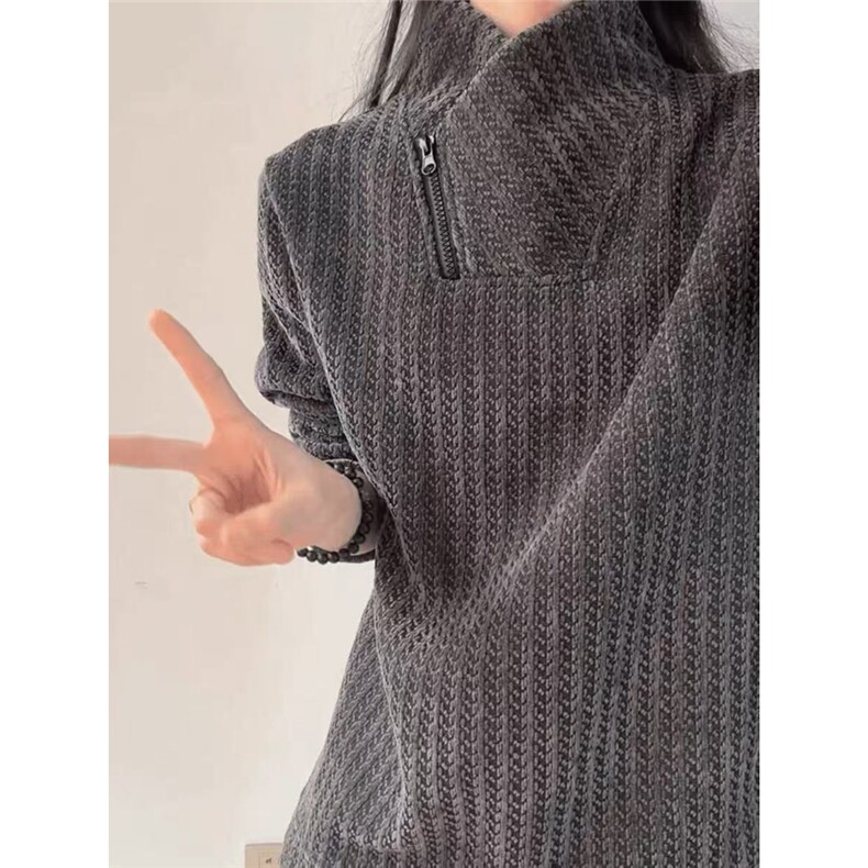 网图美式宽松斜拉链雪尼尔春季长袖T恤W0039特P26,男装T恤,星座205-3