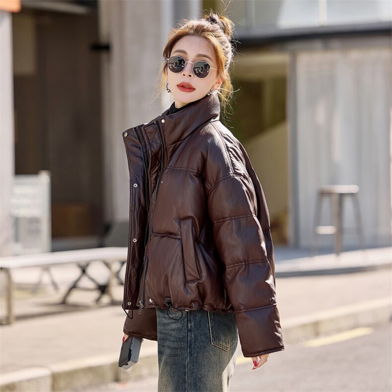 短款蛋白皮PU羽绒服2025新女冬季新款美拉德超好看免洗白鸭绒外套,女装羽绒服,意芙