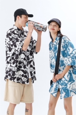 夏季沙滩花衬衣港风男宽松短袖冰丝花衬衫半袖薄上衣H016P33，男装衬衫，星座1204-3