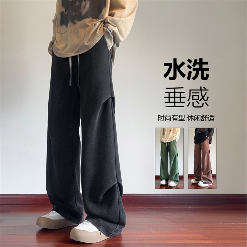 抖音品质秋季新款潮流水洗褶皱宽松休闲裤B315-K24263-特p45控88,男装休闲裤,电商B315