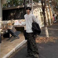 K8305-P43无品牌潮流新款美式复古直筒小众迷彩牛仔裤男女，男装牛仔裤，电商B323A