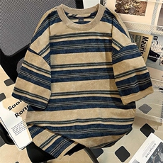 260克得物重磅100纯棉宽松条纹短袖结构感T恤男RH5041-特P38，男装T恤，星座610B-1