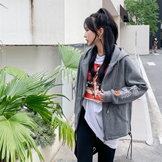 开衫卫衣拉链外套女2024春季新款韩版慵懒风连帽宽松大码外套女，女装短外套，MQ
