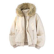 现货扎染PU皮棉服男冬季加厚连帽棉衣座山雕大毛领外套M090-P120，男装棉衣，星座308B-2