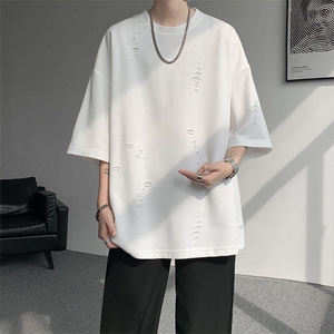 T10137-特批33  控68 开口笑高品质夏季大码短袖破洞潮流百搭T恤图片