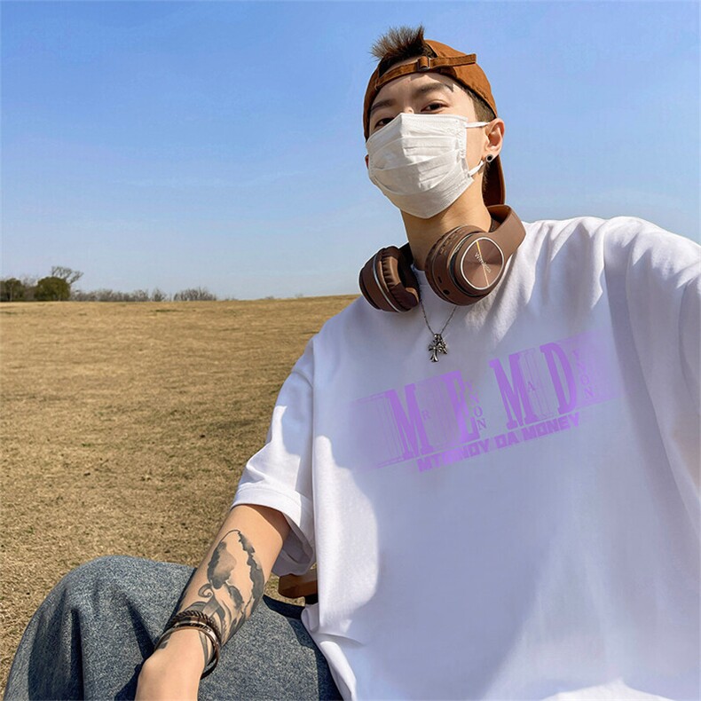 抖音得物二开现货供应220克夏装重磅美式高街宽松短袖t恤MT96,男装T恤,电商A486-1
