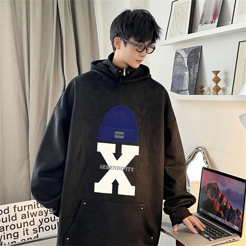 电商DSA028-LPMT23Q03P50新款潮流鹿皮绒连帽卫衣男限78,男装卫衣,电商A028
