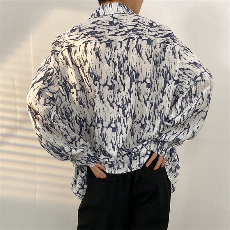 2025秋季新款长袖衬衫男青少年宽松长袖蝌蚪纹印花衬衣CS2303-P35,男装衬衫,电商A062