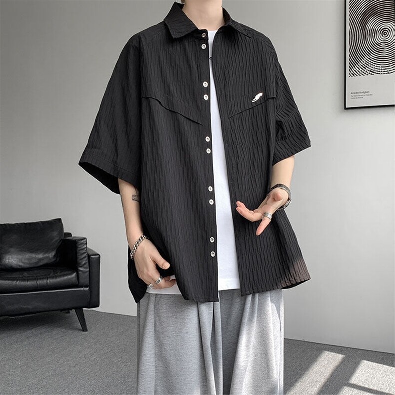 CS1140特-特批40控78肌理纹oversize宽松情侣短袖短袖大码衬衫,男装T恤,电商A059